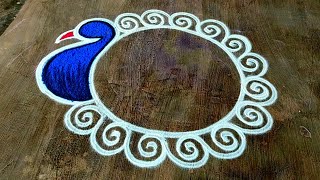 Diwali rangoli designs 2024🌹Easy peacock rangoli design🌹Beautiful Diwali muggulu🌹Super Color Rangoli [upl. by Hutchins]