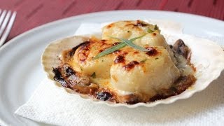 Coquilles St Jacques  Creamy Scallop amp Mushroom Gratin Recipe [upl. by Flodnar]