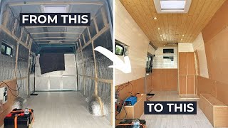 Wood Cladding Our Campervan Walls  DIY Sprinter Conversion [upl. by Grider]