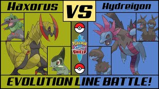 HYDREIGON vs HAXORUS  Unova Dragon Evolution Battle Pokémon SwordShield [upl. by Kolb]