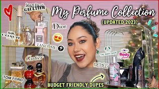 My Updated Perfume Collection 2023 😍 Budget Dupes amp Luxury  Giveaway ThatQuirkyMiss [upl. by Schreib]