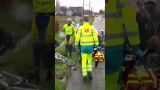 💥 HUGE CRASH That’s one wet road ⛈️ cycling roadrace HomeofCycling peloton GPMonsere [upl. by Alleyne288]