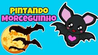 Morceguinhos fofinhos pintando desenhos com tinta guache brincadeiras pra Crianças Kids Colorindo [upl. by Anahsak]