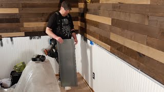 How to install standing seam steel panel wainscot  The Family Room Remodel Part 19 [upl. by Ettennej]