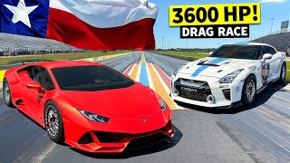 AWD Twin Turbo Drag Race Showdown Lamborghini Hurácan EVO vs Nissan GTR [upl. by Nnayecats376]