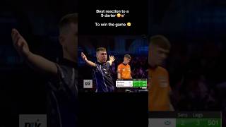 Best reaction to a match winning 9 darter 🤯🎯  Subscribe for daily darts content darts 9darter [upl. by Emelina]