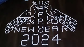 happy new year 2024 Rangoli design  peacock design Rangoli for New year 2024  new year kolams [upl. by Hahnert]