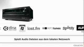 ONKYO TXNR414 Vorschau NetzwerkHeimkinoreceiver 3D InstaPrevue iPhone5 ready über USB [upl. by Edea]