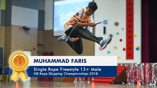 GB Rope Skipping Championships 2018  Single Rope Freestyle 13 Male Muhammad Faris 1st [upl. by Bannerman]