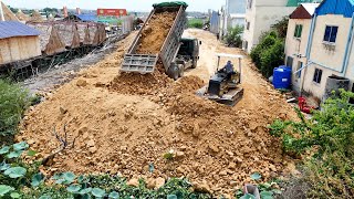 Amazing Land Reclamation Operation Mitsubishi BD2J Push Soil Mix Stone Leveling [upl. by Attelliw]