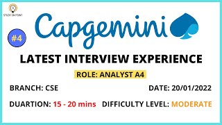 CAPGEMINI Latest Interview Experience 4  TR  HR Questions  Date 20 January 2022 [upl. by Akehsal828]