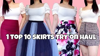 1 top 10 skirts try on haul [upl. by Enidanreb]