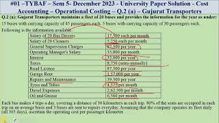 02 TYBAF Sem5Dec2023Cost Accounting  Operating Costing Q2a  Gujurat Transporter [upl. by Stahl]