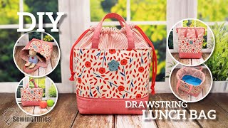 DIY Drawstring Lunch Bag  Easy Drawstring Tote Bag Tutorial sewingtimes [upl. by Trebleda662]