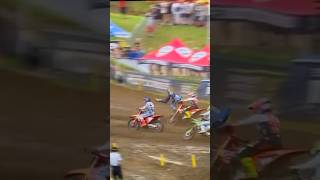 Wild crash pile up Deegan kicks his exhaust 😂 springcreek motocross 2024 [upl. by Corin88]