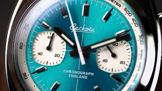 A Closer Look At The Geckota Chronotimer Aurora Chronograph Collection Aqua Sunburst [upl. by Kered464]