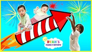 Twin babies first 4th of July Family Fun Day with Ryans Family Review [upl. by Arada]