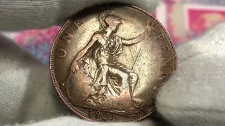 1921 Big Georgivs V One Penny Coin UK [upl. by Xever]