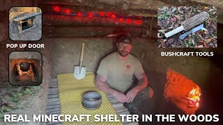 Solo Overnight Survival Instructor Builds an Underground Minecraft Shelter with a Huge Fireplace [upl. by Anelej]