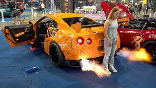 Supercars Revving at Car Show  LOUD SVJ GTR R35 Catches FIRE Regera Top Secret Supra [upl. by Nilyac]