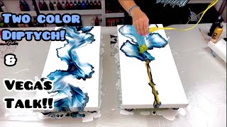 591  VEGAS Fun and a Beautiful Diptych Blow Out  Acrylic Pour Painting [upl. by Sinnod]