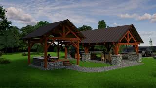 Timber frame pavilion with outdoor kitchen and hot tub gazebo [upl. by Moshell]