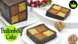 Battenberg Cake Without Oven  How To Make Battenberg Cake  Chocolate Almond Battenberg Cake [upl. by Naoh]