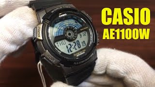 Mens Casio Digital World Time Black Resin Sport Watch AE1100W1AV [upl. by Savina]