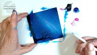 Acrylmalerei für Anfänger Sternenhimmel und Baum in der Nacht malen  Einfaches Tutorial [upl. by Xuagram643]