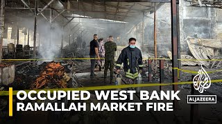 Fire breaks out at Ramallah market amid Israeli raids [upl. by Arreic797]