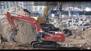 Bagger Hitachi 870 LCR 20 Tonnen Betonblock  kein Problem  ohne Zeitraffer [upl. by Capriola]