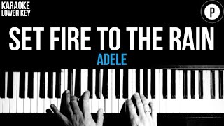 Adele  Set Fire To The Rain Karaoke SLOWER Acoustic Piano Instrumental Cover Lyrics LOWER KEY [upl. by Alahcim]