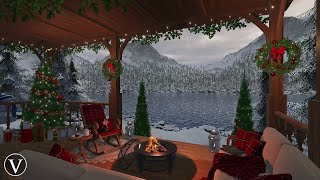 Christmas Porch Winter Daytime Ambience  Firepit Wind Snow amp Blizzard Sounds [upl. by Smukler]