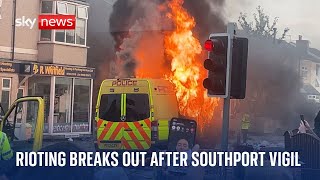 Police pelted with rocks as rioting breaks out in Southport [upl. by Annaitat]