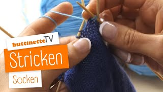 Socken stricken  Tutorial  buttinette TV STRICKEN [upl. by Nylakcaj]