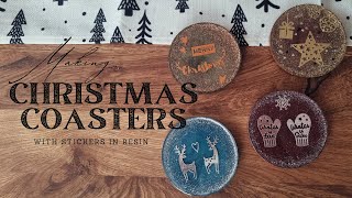 Making christmas coasters with stickers in resin [upl. by Shulem783]