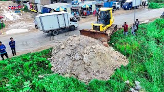 Wonderful First Start New Project by Technique skill Driver Dozer KOMATSU With Dump truck unloading [upl. by Conan]