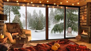 Snow Falling Day in Cozy Winter Cabin Ambience with Fireplace Sound and Relaxing Snowfall [upl. by Wesley]