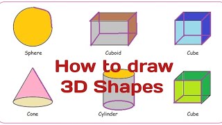 How to draw 3D Shapes step by step  Cube Cuboid Pyramid Cone Cylinder Prism [upl. by Noelyn]