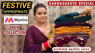 Myntra saree haul latest  karwachauth  diwali  wedding special saree  Premium quality saree [upl. by Hgielhsa]