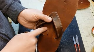 Dyeing Cementing and Sewing the Straps  Lets Make Leather Flip Flops  Part 6 [upl. by Neneek]