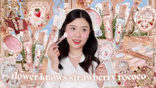 FLOWER KNOWS STRAWBERRY ROCOCO COLLECTION 🍓 5 LOOKS REVIEW  SWATCHES [upl. by Ubana332]