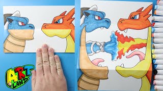 How to Draw Mega Blastoise vs Mega Charizard Surprise Fold [upl. by Ardnuasal402]