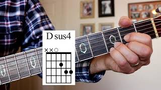 Dsus4 Open Position Guitar Chord [upl. by Semele783]