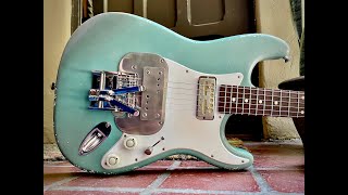 Waterslide Guitars Coodercaster Sonic Blue wMojo Lap SteelGold Foil PickupsDuesenberg Multibender [upl. by Akcired]