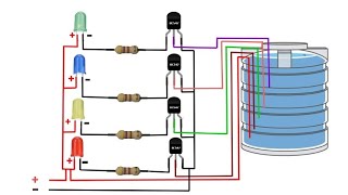 Water level indicator circuit waterlevelindicator waterlevel [upl. by Kinom]