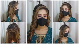 Braid hairstyle for wedding short hair  front hairstyle for saree open hair  party hairstyle [upl. by Schweiker]