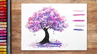 How to draw a tree with oil pastels  Easy oil pastel tree drawing  Pastel boya ağaç [upl. by Tews]