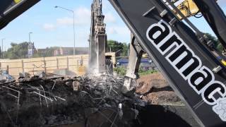 Volvo Caterpillar and Hitachi demolition excavators Armac Demolition  Bridge Busters On Tour [upl. by Roderick533]