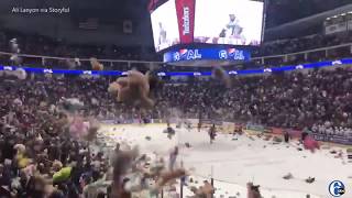 34K teddy bears thrown at Pa hockey game for good cause [upl. by Aisyram]